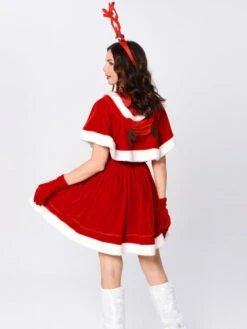 Women's Christmas Dress Yellow Velour Headwear Cloak Velour Two-Tone Christmas Holidays Costumes -Christmas Costumes Store 202011131053330482093