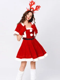 Women's Christmas Dress Yellow Velour Headwear Cloak Velour Two-Tone Christmas Holidays Costumes -Christmas Costumes Store 202011131053339546424