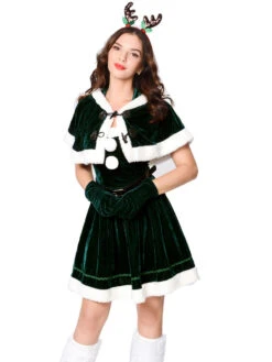 Women's Christmas Dress Yellow Velour Headwear Cloak Velour Two-Tone Christmas Holidays Costumes -Christmas Costumes Store 202011131053386671574