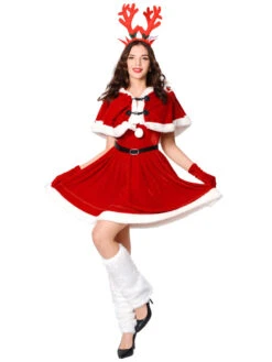 Women's Christmas Dress Yellow Velour Headwear Cloak Velour Two-Tone Christmas Holidays Costumes