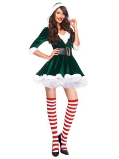 Women's Christmas Dress Green Velour Sash Polyester Two-Tone Christmas Holidays Costumes -Christmas Costumes Store 20201113105346448361