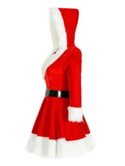 Women's Christmas Dress Green Velour Sash Polyester Two-Tone Christmas Holidays Costumes -Christmas Costumes Store 202011131054394052751