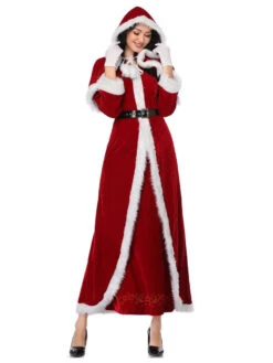 Women's Christmas Dress Red Velour Hat Gloves Sash Polyester Christmas Pattern Christmas Holidays Costumes -Christmas Costumes Store 202011131055001208449