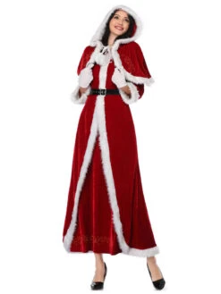 Women's Christmas Dress Red Velour Hat Gloves Sash Polyester Christmas Pattern Christmas Holidays Costumes -Christmas Costumes Store 202011131055138983147