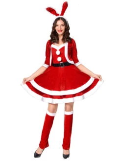 Women's Christmas Dress Red Velour Cloak Headwear Polyester Christmas Pattern Christmas Holidays Costumes -Christmas Costumes Store 202011131055250304344