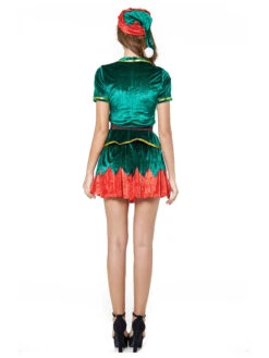 Women's Christmas Dress Green Polyester Fiber Sash Hat Polyester Two-Tone Christmas Holidays Costumes -Christmas Costumes Store 202011131055492641404