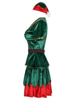 Women's Christmas Dress Green Polyester Fiber Sash Hat Polyester Two-Tone Christmas Holidays Costumes -Christmas Costumes Store 202011131055557085814