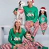 Christmas Pajamas Set Green Polyester Fiber Cotton Christmas Pattern Holidays Costumes Homewear