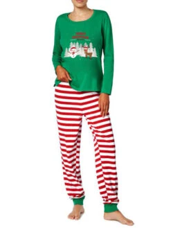 Christmas Pajamas Set Green Polyester Fiber Cotton Christmas Pattern Holidays Costumes Homewear -Christmas Costumes Store 202011131058460595092