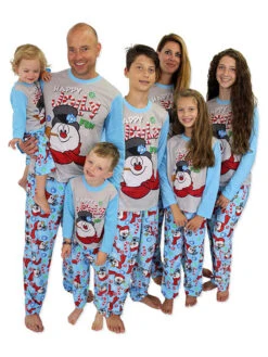 Women's Christmas Set Light Sky Blue Cotton Blend Cotton Christmas Pattern Christmas Holidays Costumes