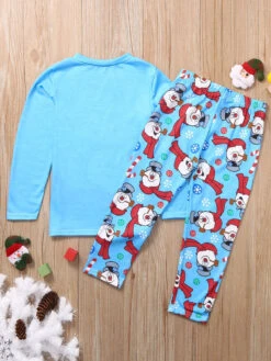 Women's Christmas Set Light Sky Blue Cotton Blend Cotton Christmas Pattern Christmas Holidays Costumes -Christmas Costumes Store 20201113162212127121
