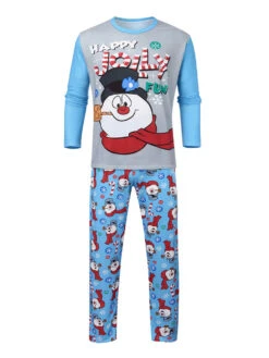 Women's Christmas Set Light Sky Blue Cotton Blend Cotton Christmas Pattern Christmas Holidays Costumes -Christmas Costumes Store 202011131622125263358