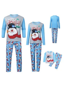 Women's Christmas Set Light Sky Blue Cotton Blend Cotton Christmas Pattern Christmas Holidays Costumes -Christmas Costumes Store 202011131622128353248