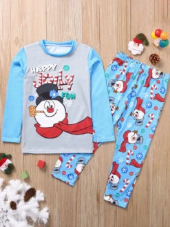Women's Christmas Set Light Sky Blue Cotton Blend Cotton Christmas Pattern Christmas Holidays Costumes -Christmas Costumes Store 202011131622133814222