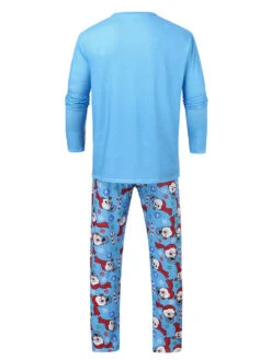 Women's Christmas Set Light Sky Blue Cotton Blend Cotton Christmas Pattern Christmas Holidays Costumes -Christmas Costumes Store 202011131622140157305