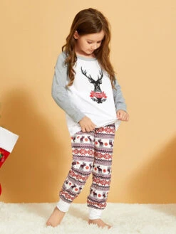 Christmas Family Pajamas Set White Cotton Blend Christmas Pattern Holidays Costumes Homewear -Christmas Costumes Store 202011161630349177431