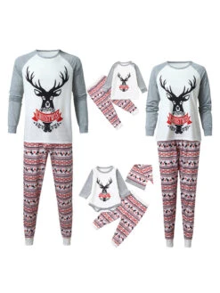 Christmas Family Pajamas Set White Cotton Blend Christmas Pattern Holidays Costumes Homewear -Christmas Costumes Store 202011161630356029239