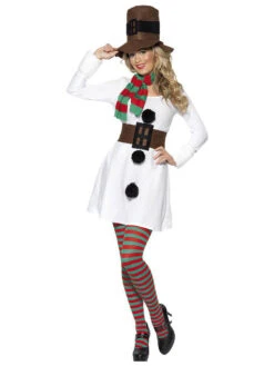 Christmas Snowman Costume White Dress Polyester Hat Components Christmas Pattern Christmas Holidays Snowman Costumes