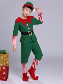 Boys Christmas Costume Set Green Leg Warmer Jumpsuit Anklets Set Polyester Stripes Christmas Costumes