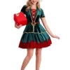 Women Christmas Costume Green Polyester Fiber Dress Hat Color Block Holidays Costumes Full Set