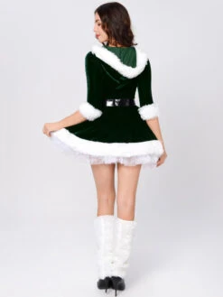 Christmas Costume For Women Red Dark Green Polyester Fiber Dress Color Block Christmas Holidays Costumes Full Set -Christmas Costumes Store 202108201043182178777