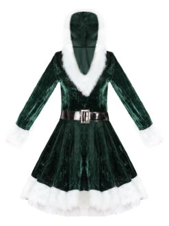 Christmas Costume For Women Red Dark Green Polyester Fiber Dress Color Block Christmas Holidays Costumes Full Set -Christmas Costumes Store 202108201043185405047