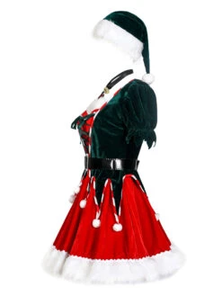 Christmas Costume For Women Red Green Polyester Fiber Short Dress Color Block Christmas Holidays Costumes Full Set -Christmas Costumes Store 202108201043196075310