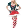 Christmas Costume For Women Red Green Polyester Fiber Short Dress Color Block Christmas Holidays Costumes Full Set