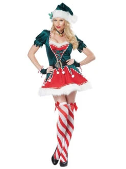 Christmas Costume For Women Red Green Polyester Fiber Short Dress Color Block Christmas Holidays Costumes Full Set