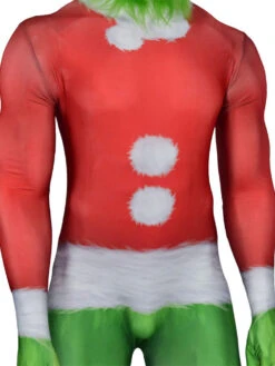 The Grinch Zentai Suits Red Polyester Color Block Christmas Leotard Costumes Full Set -Christmas Costumes Store 20211011141756357814