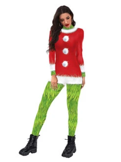 The Grinch Christmas Cosplay Costume Polyester Leotard Leotard Green Jumpsuit