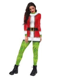 The Grinch Christmas Cosplay Costume Polyester Leotard Christmas Leotard Green Jumpsuit