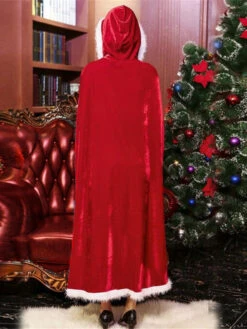 Women Christmas Red Ponchos Cloak Polyester Christmas Holidays Costumes -Christmas Costumes Store 202110191549160136042