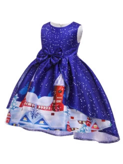 Party Dress For Christmas Green Polyester Fiber Floral Print Christmas Holidays Costumes Dress -Christmas Costumes Store 202110271950254495625