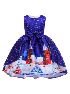 Party Dress For Christmas Green Polyester Fiber Floral Print Christmas Holidays Costumes Dress -Christmas Costumes Store 202110271950259425590