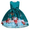 Party Dress For Christmas Green Polyester Fiber Floral Print Christmas Holidays Costumes Dress