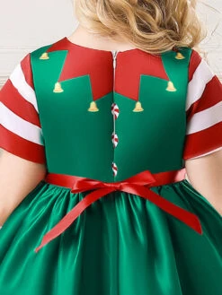 Party Dress For Christmas Green Polyester Fiber Floral Print Christmas Holidays Costumes Dress -Christmas Costumes Store 202110271950343693101