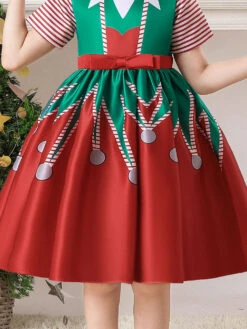 Party Dress For Christmas Red Polyester Fiber Polyester Floral Print Christmas Holidays Costumes Dress -Christmas Costumes Store 202110271950364764536