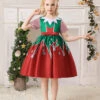 Party Dress For Christmas Red Polyester Fiber Polyester Floral Print Christmas Holidays Costumes Dress