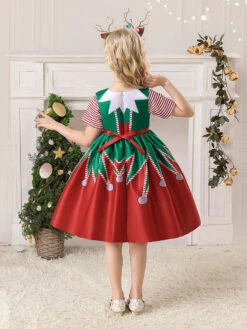 Party Dress For Christmas Red Polyester Fiber Polyester Floral Print Christmas Holidays Costumes Dress -Christmas Costumes Store 20211027195037268186