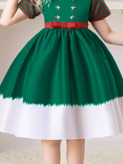 Party Dress For Christmas Dark Green Polyester Fiber Floral Print Christmas Holidays Costumes Dress -Christmas Costumes Store 202110271950389075137