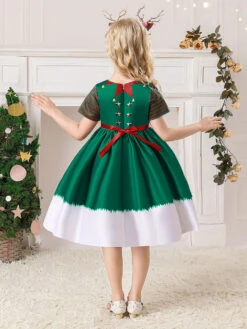 Party Dress For Christmas Dark Green Polyester Fiber Floral Print Christmas Holidays Costumes Dress -Christmas Costumes Store 202110271950396332554