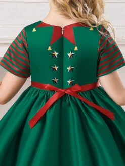 Party Dress For Christmas Dark Green Polyester Fiber Floral Print Christmas Holidays Costumes Dress -Christmas Costumes Store 202110271950403996655