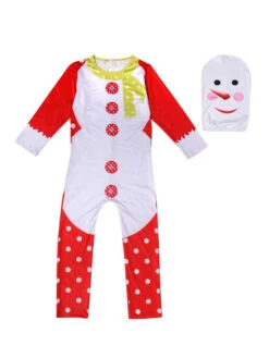 Snowman Jumpsuit For Christmas Red Polyester Fiber Hood Christmas Holidays Costumes Full Set