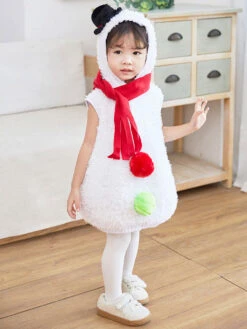 Snowman Jumpsuit For Christmas White Polyester Fiber Jumpsuit Polyester Christmas Holidays Costumes Full Set