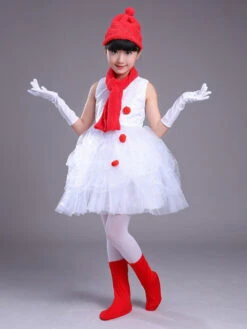 Snowman Dress For Christmas White Polyester Fiber Gloves Scarf Hat Polyester Christmas Holidays Costumes Full Set -Christmas Costumes Store 202110271951168826352