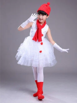 Snowman Dress For Christmas White Polyester Fiber Gloves Scarf Hat Polyester Christmas Holidays Costumes Full Set