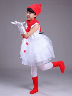 Snowman Dress For Christmas White Polyester Fiber Gloves Scarf Hat Polyester Christmas Holidays Costumes Full Set -Christmas Costumes Store 202110271951182405521