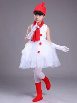 Snowman Dress For Christmas White Polyester Fiber Gloves Scarf Hat Polyester Christmas Holidays Costumes Full Set -Christmas Costumes Store 202110271951197891805