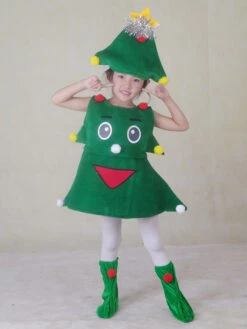 Christmas Green Santa Tree Costume Polyester Fiber Hat Dress Christmas Holidays Costumes Full Set
